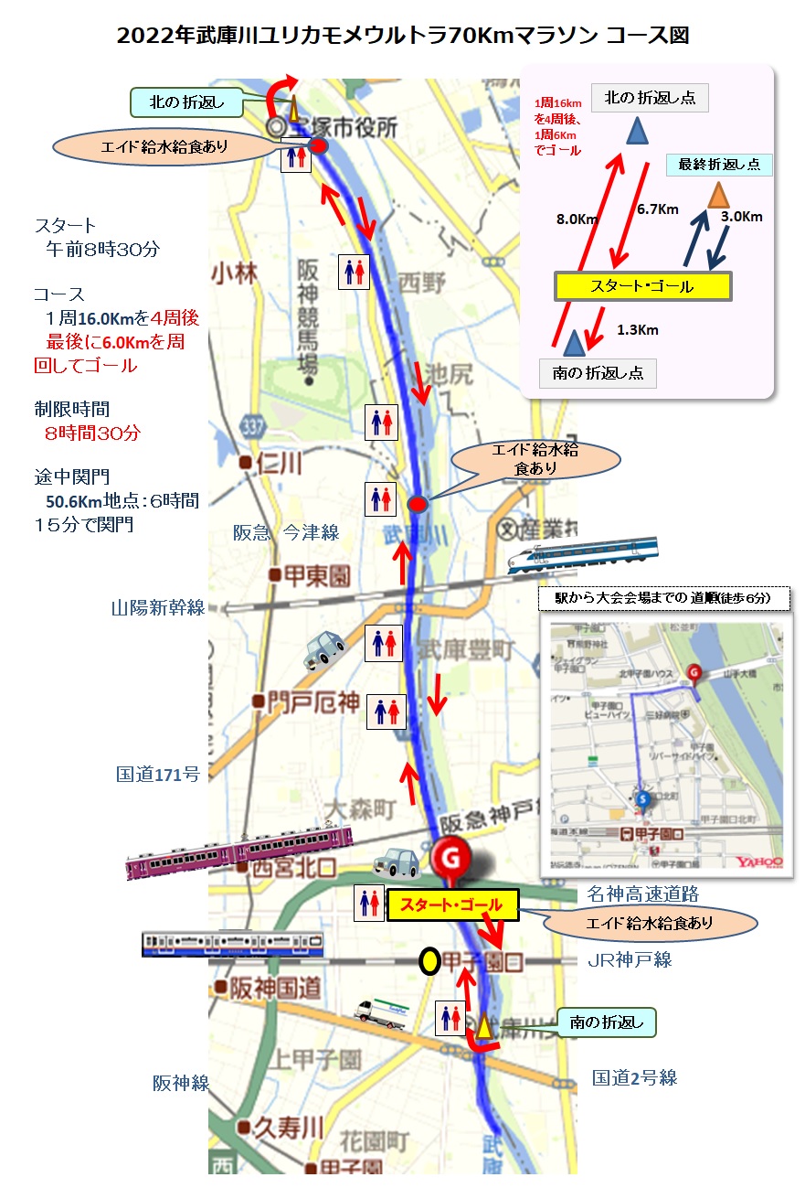 武庫川ユリカモメウルトラ70Kmマラソンのコース